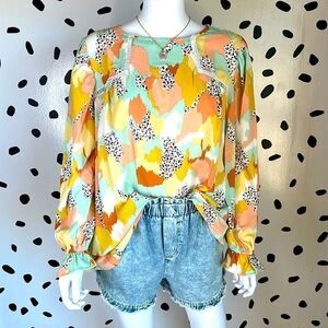 Abstract and Animal Print Boho Blouse